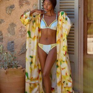 New Anthropologie LyreBird Satin Maxi Robe